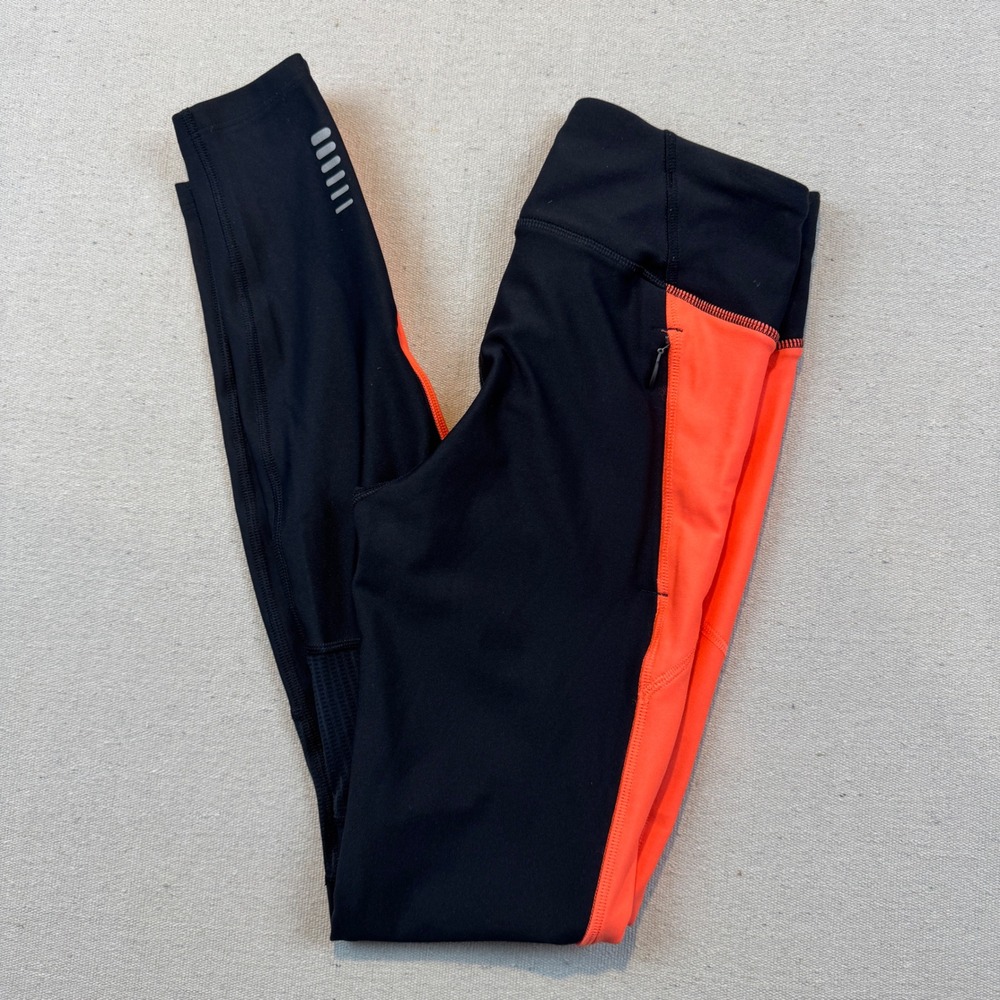 Under Armour Small Leggings Women Black Neon Orange HeatGear Compression